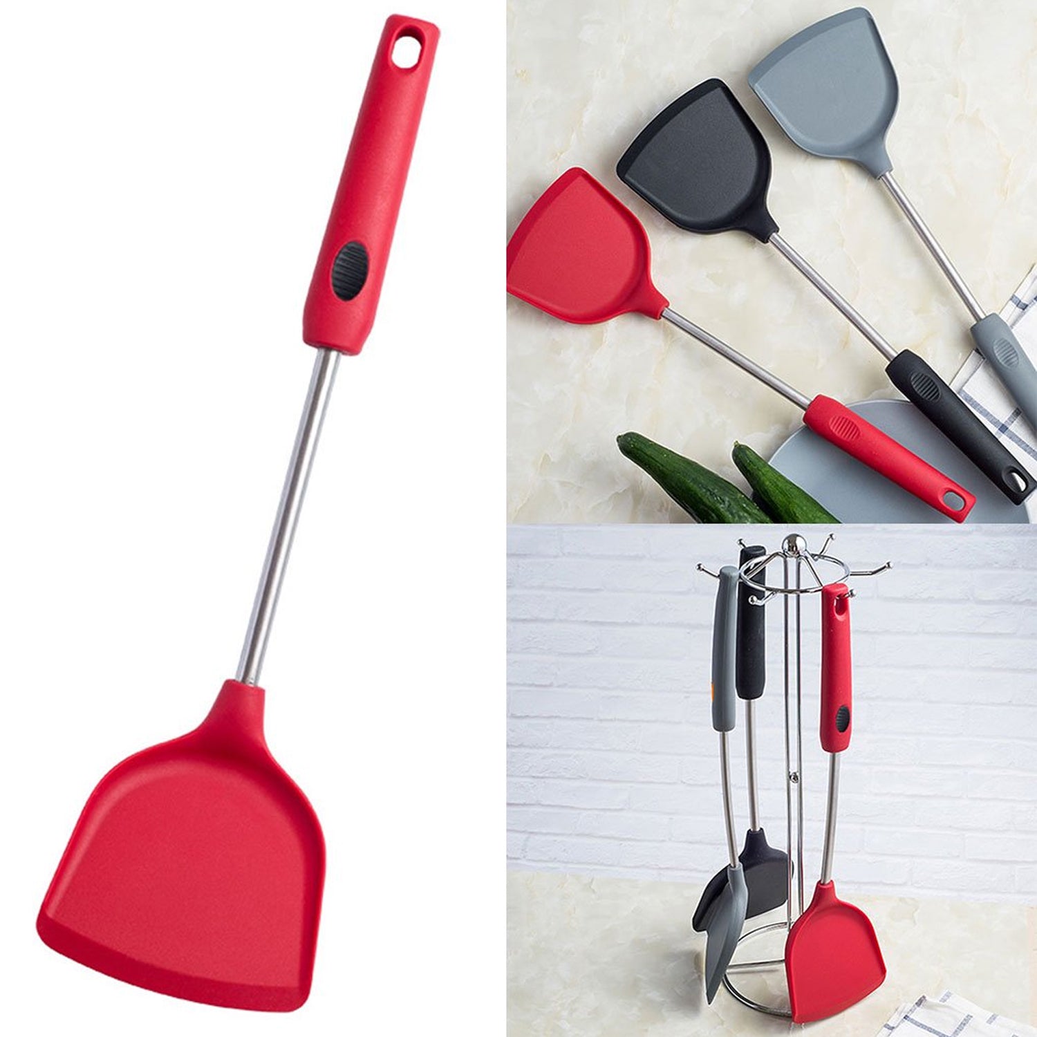 2690 Kitchen turner Heat Resistant Silicone Non-stick Silicone turner Grip Non Stick Long Handle Cooking turner DeoDap 2690 Kitchen turner Heat Resistant Silicone Non-stick Silicone turner Grip Non Stick Long Handle Cooking turner DeoDap